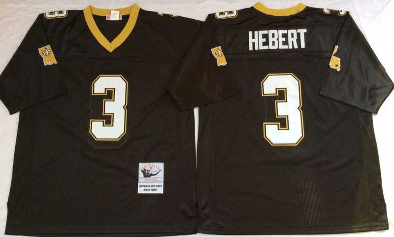 Saints 3 Bobby Hebert Black M&N Throwback Jersey->nfl m&n throwback->NFL Jersey